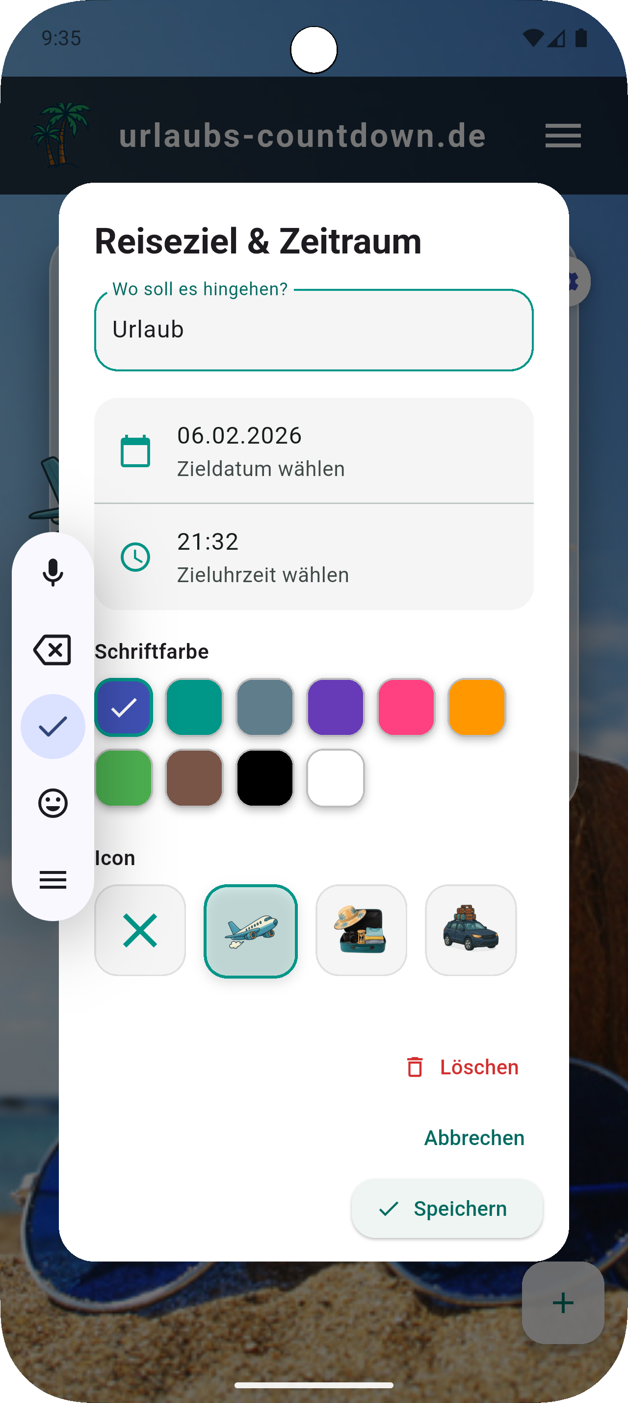 Countdown-Einstellungen Screenshot